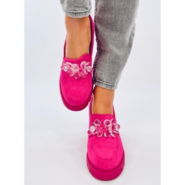 Mocasini cu toc inalt Nadina Fuchsia cu pietre roz 1