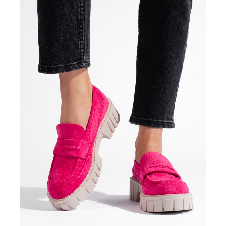 Pantofi de dama roz de piele intoarsa 2