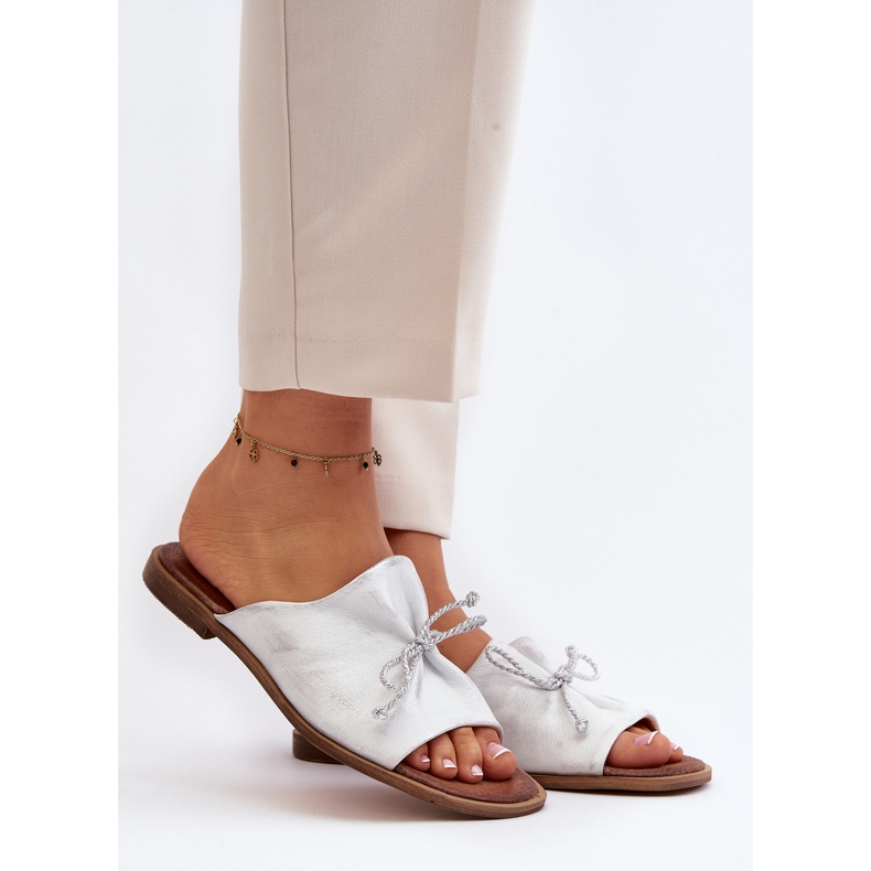 Zazoo 2659 Papuci de piele pentru femei argintii 1