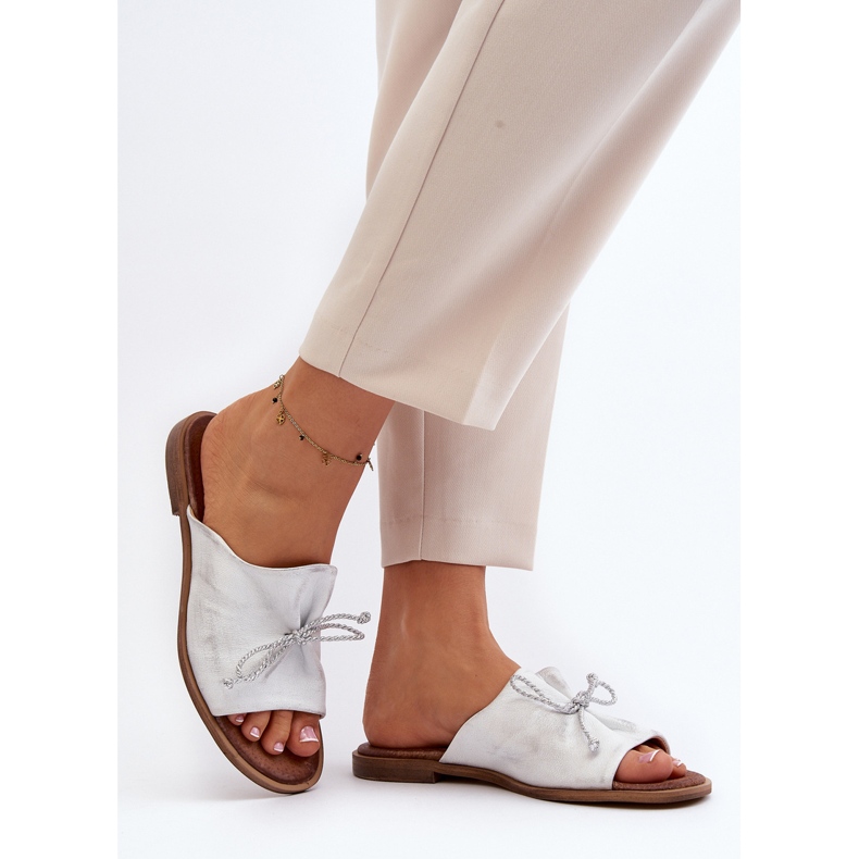 Zazoo 2659 Papuci de piele pentru femei argintii 2