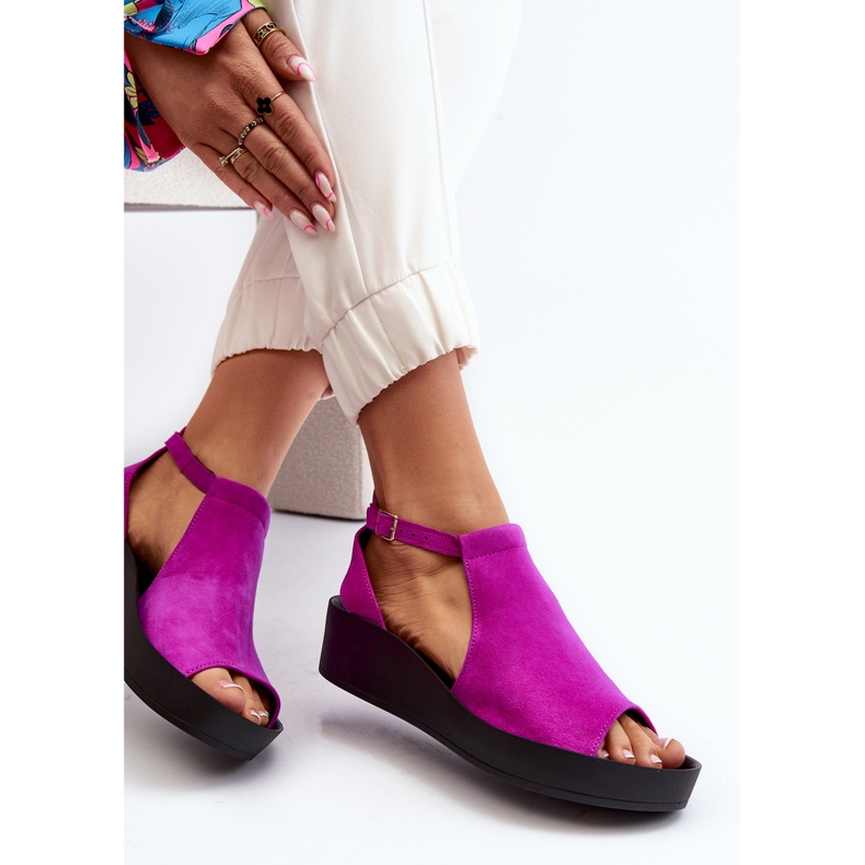 Sandale de damă Zazoo 2914 piele intoarsa fucsia roz 1