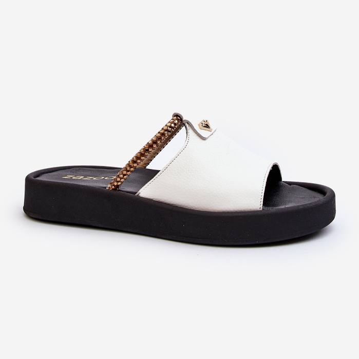 Flip-flops din piele pentru femei Zazoo 2896, alb 2
