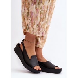 Sandale din piele pentru femei Zazoo 2893 cu talpă groasă, neagră negru 2