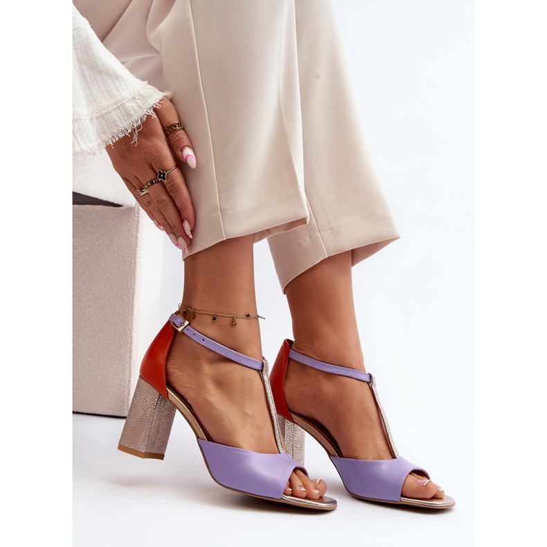 Sandale din piele cu toc înalt Laura Messi 2759 violet 1