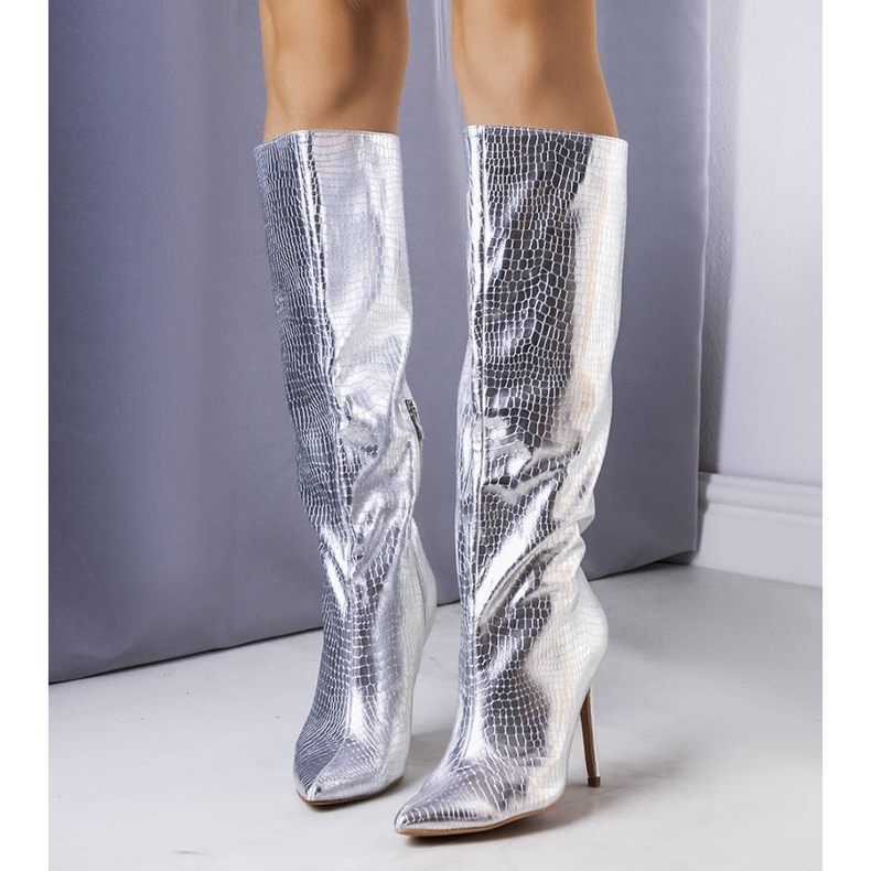 BM Cizme argintii pe toc Dinami 1