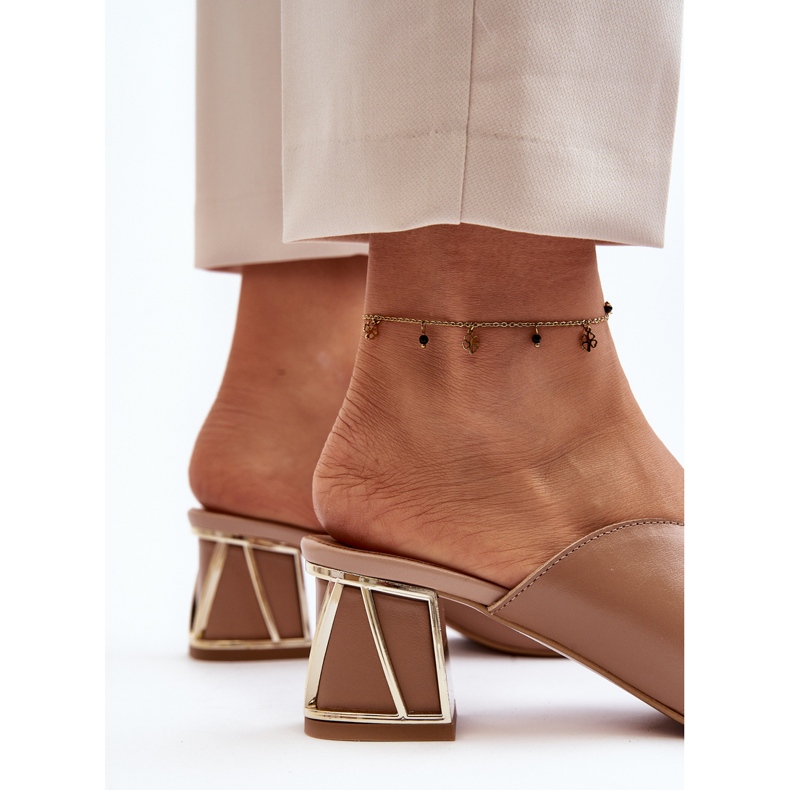 Flip-flops de damă elegante cu toc înalt Laura Messi 2771 bej 2