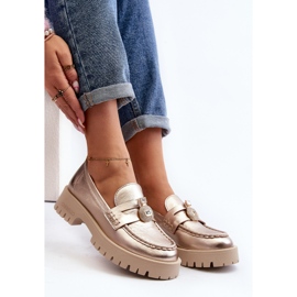 Pantofi din piele, mocasini cu decor CheBello 4291 auriu de aur 1