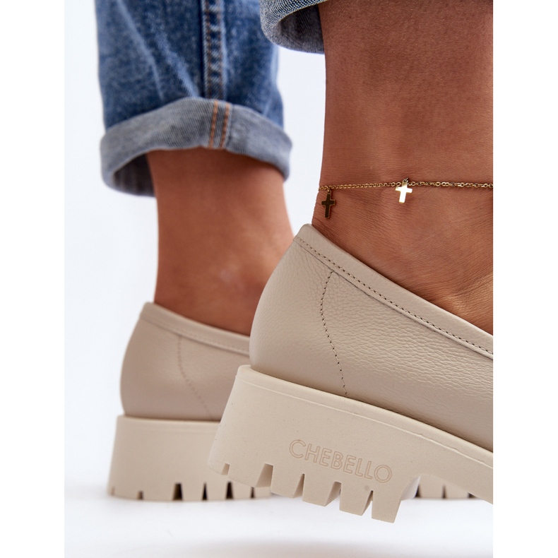 Mocasini de dama din piele cu franjuri CheBello 3096 bej 1