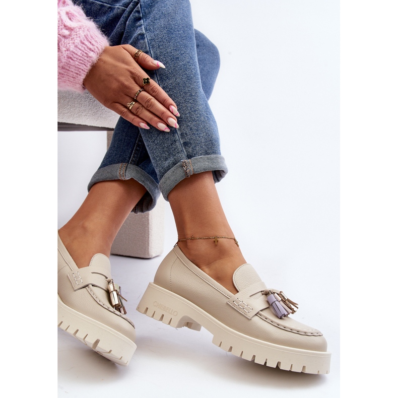 Mocasini de dama din piele cu franjuri CheBello 3096 bej 2 Mocasini de dama din piele cu franjuri CheBello 3096 bej 2