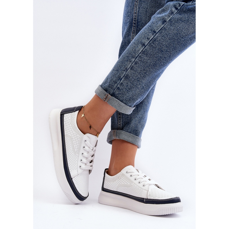 Sergio Leone Pantofi sport din piele de damă pantofi alb și bleumarin Failla 2