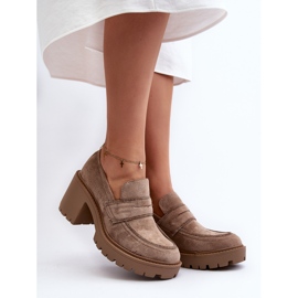 Pantofi de damă cu toc gros Kaki Feneli bej 2