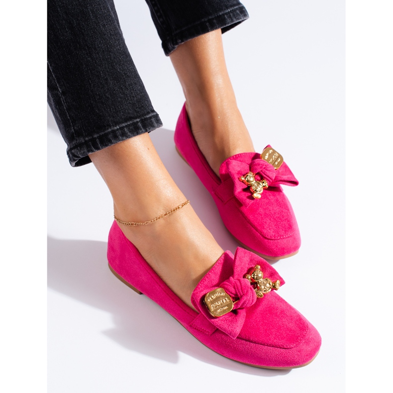 Mocasini de dama din piele intoarsa fucsia roz 1
