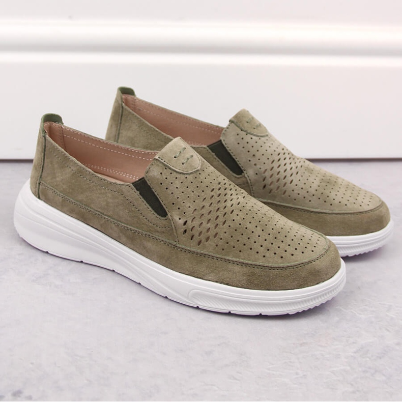 Pantofi sport slip-on, ajurat, din piele, verde T.Sokolski 278 1