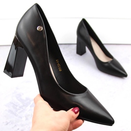 Pompi de dama cu toc decorativ, negri, Vinceza 62106 negru 1 Pompi de dama cu toc decorativ, negri, Vinceza 62106 negru 1