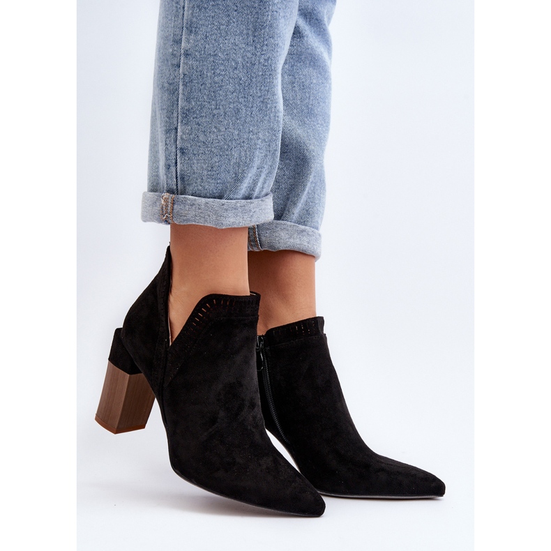 Botine Vailen Negre Cu Toc Înalt Cu Model Ajurat negru 2