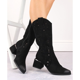 Cizme ajurate de damă din piele intoarsa, neagra Potocki SZ12397 negru 1