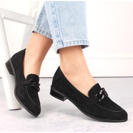 Pantofi cu toc ajurat din piele intoarsa de dama, negri Potocki SZ12052 negru 1