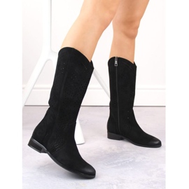 Vinceza W JAN264A cizme ajurate din piele intoarsa neagra negru 2