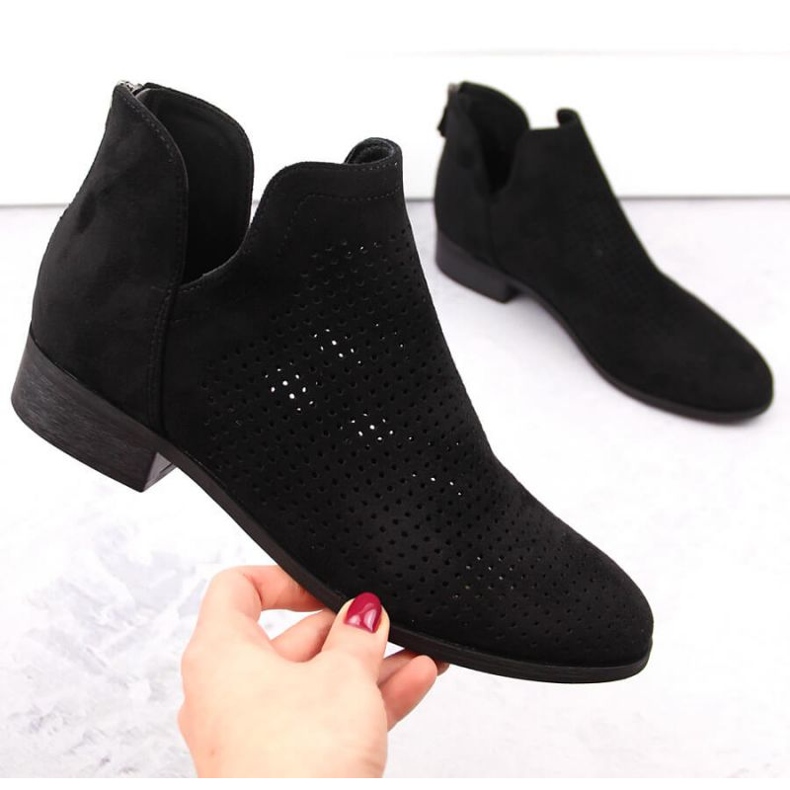 Botine din piele intoarsa cu toc mic Potocki W WOL212A, negre negru 1
