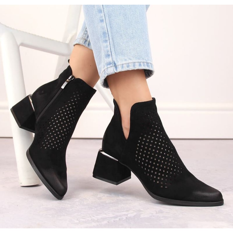 Botine din piele intoarsa cu toc inalt Potocki W WOL213A, negre negru 1