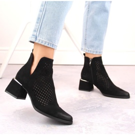 Botine din piele intoarsa cu toc inalt Potocki W WOL213A, negre negru 2