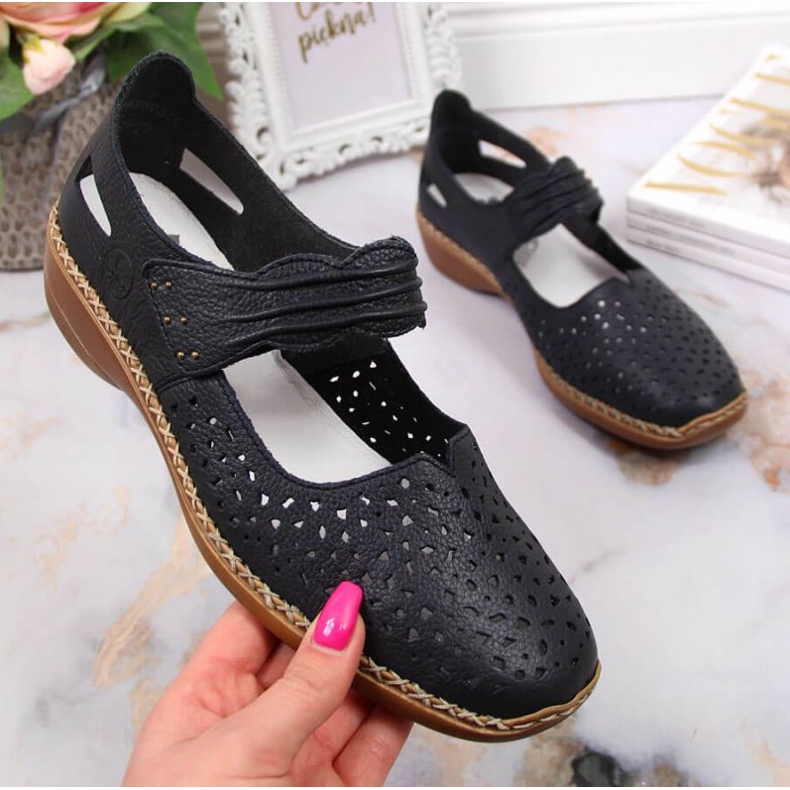 Pantofi din piele Rieker W RKR139, bleumarin 1