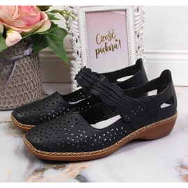 Pantofi din piele Rieker W RKR139, bleumarin 2