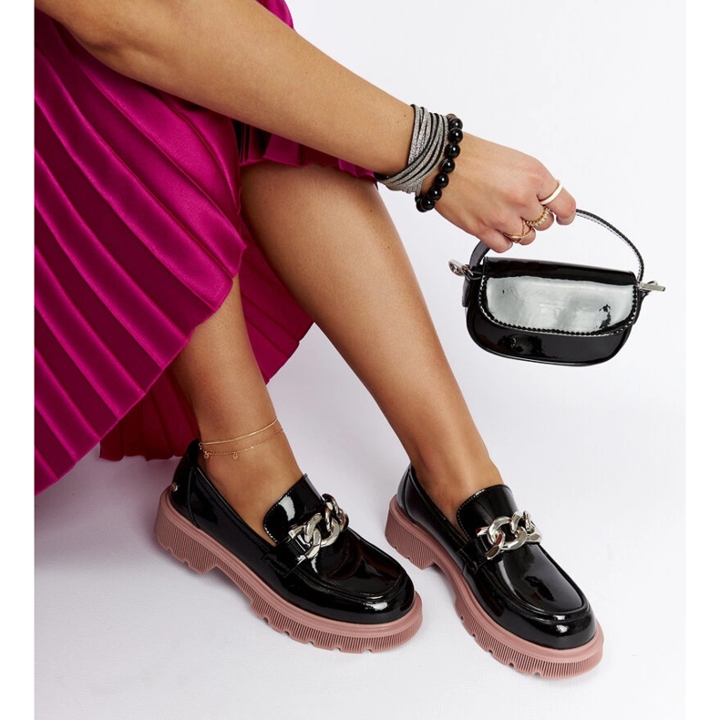 Mocasini din piele neagră Goe LL2N4039 negru 1