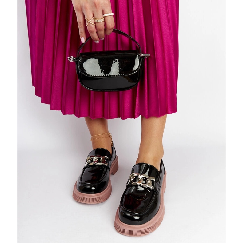 Mocasini din piele neagră Goe LL2N4039 negru 2