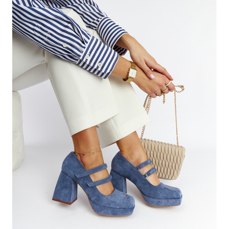 Pompe albastre ale lui Cher cu un toc bloc masiv albastru 1