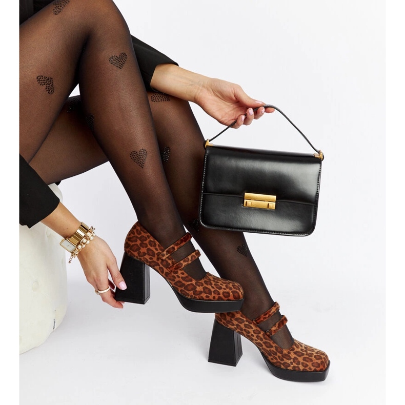 Pompe Cher leopard cu toc bloc masiv maro 1