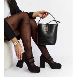 Pompe Cher negri cu toc bloc masiv negru 1