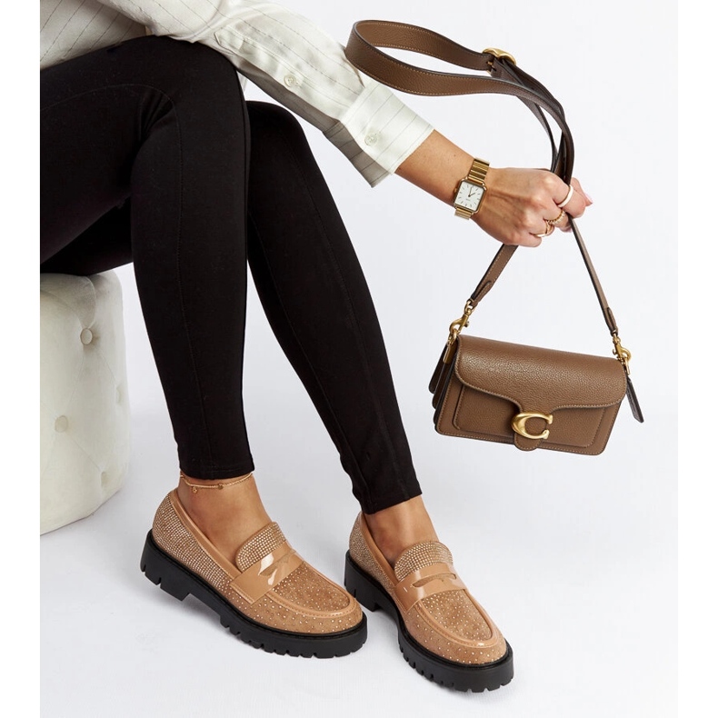 Mocasini maro decorati cu strasuri Newport 1