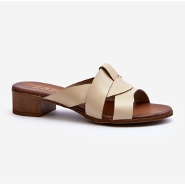 Zazoo 40236 Papuci de damă din piele cu toc mic, bej 2