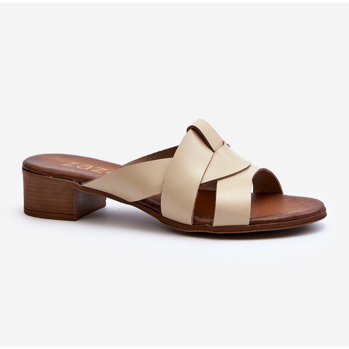 Zazoo 40236 Papuci de damă din piele cu toc mic, bej 2