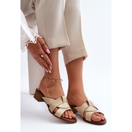 Zazoo 40236 Papuci de damă din piele cu toc mic, bej 1