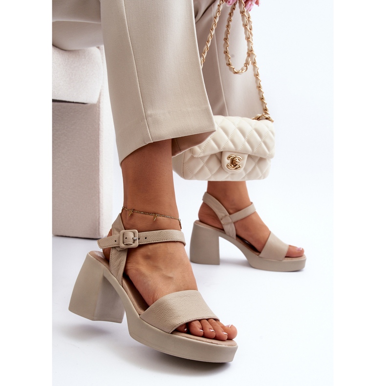 Zazoo 40386 Sandale din piele pentru femei pe bloc, bej 1