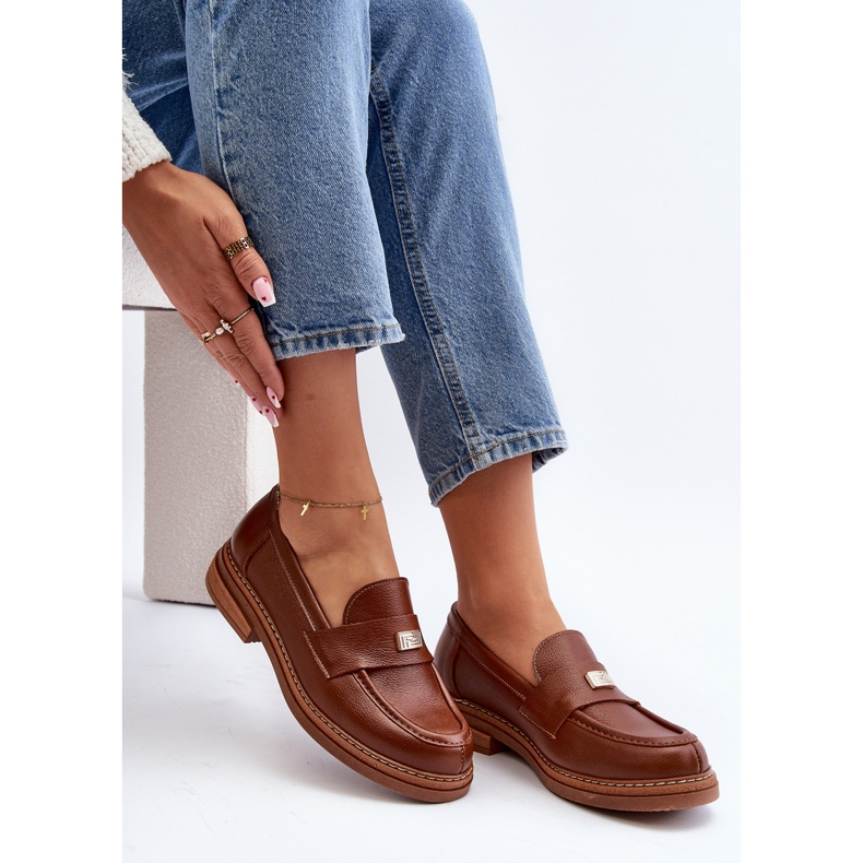 Mocasini din piele pentru femei Zazoo 20165, maro 2