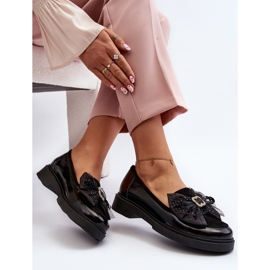 Mocasini de dama din piele lacuita cu fundita Laura Messi 2786 negru 2