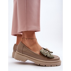 Mocasini de dama din piele cu fundita Laura Messi 2787 bej 2