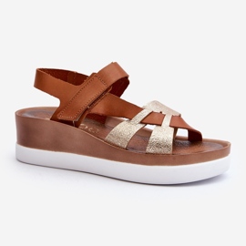 Sandale din piele pentru femei Zazoo 40397 pe platformă, maro 2