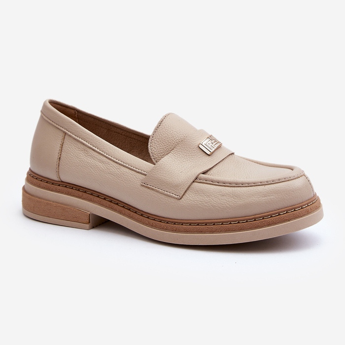 Mocasini din piele pentru femei Zazoo 20165, bej 2