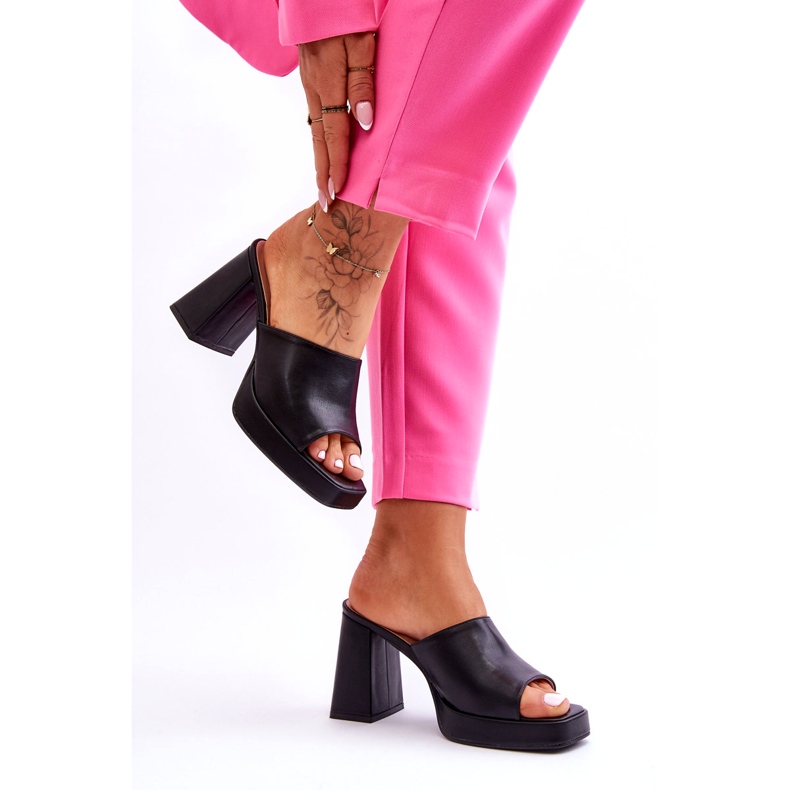 Sweet Shoes Papuci din piele neagră cu toc înalt negru 1