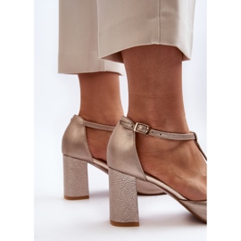 Sandale din piele pe toc inalt cu decor Laura Messi 2758 Gold de aur 1