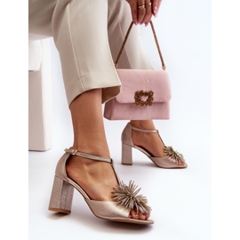 Sandale din piele pe toc inalt cu decor Laura Messi 2758 Gold de aur 2