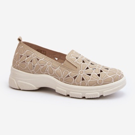 Pantofi de damă ajurat Emilei bej 1