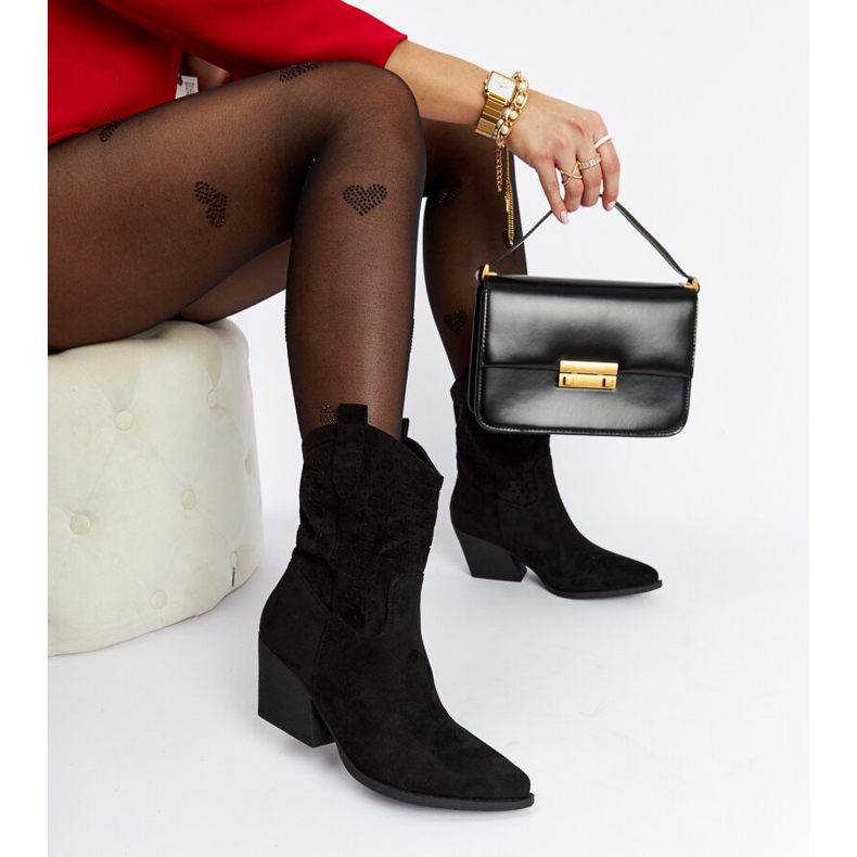 Cizme de cowboy cu toc înalt ajurate negre Taurus negru 2