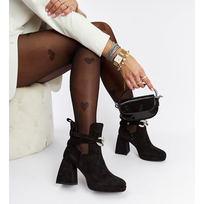 Botine negre decorate cu zirconii cubic de ulm negru 1