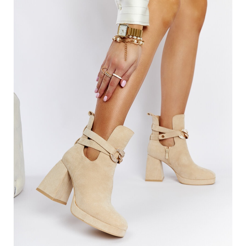 Botine bej decorate cu zirconii cubic de ulm 2