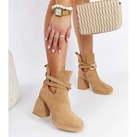 Botine maro decorate cu zirconii cubic de ulm bej 2